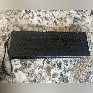 Black Croc-Effect Textured Clutch/Long Wallet